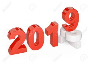 2018 2019 change concept. Represents the new year white and red symbol symbol. 3D illustration isolated on white background.